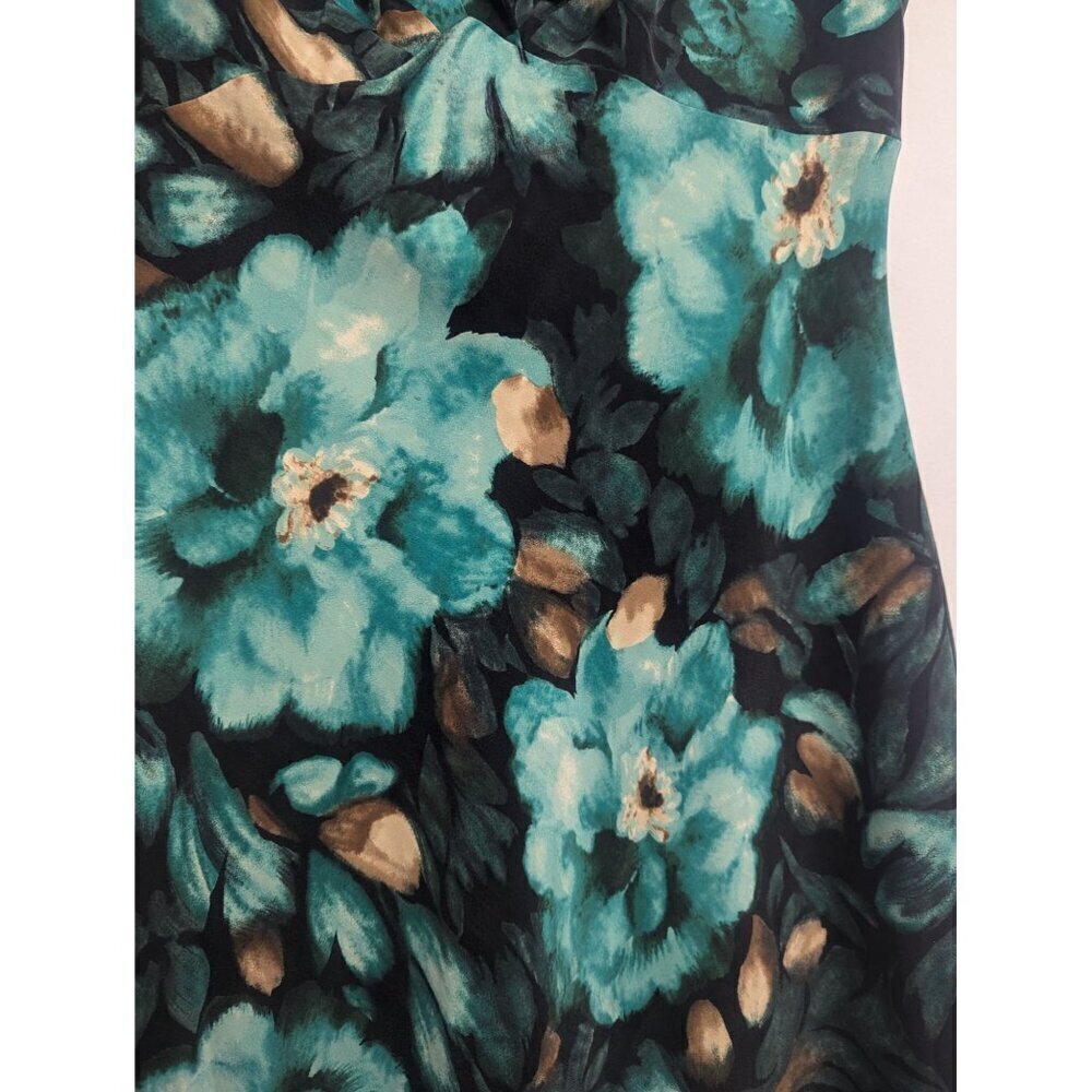 Valerie Stevens 100% Silk Green Blue Floral Cross V-Neck Dress Women's Size 12 - Picture 2 of 6